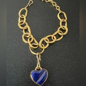 Lizzie Fortunato Porto Chain and Heart Mood Medallion in Midnight Lover Blue